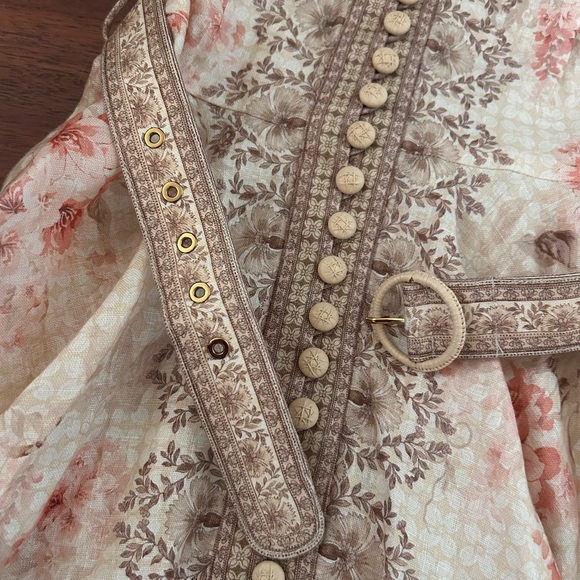 NWT Zimmermann Tropical Flower Long Sleeve Belted Linen Minidress 0 US4 - Picture 10 of 17